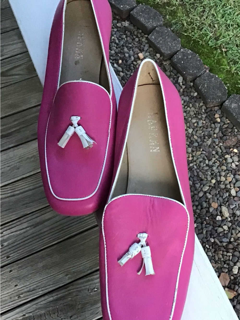 Ralph Lauren Hot Pink Tassel Loafers with White Trim